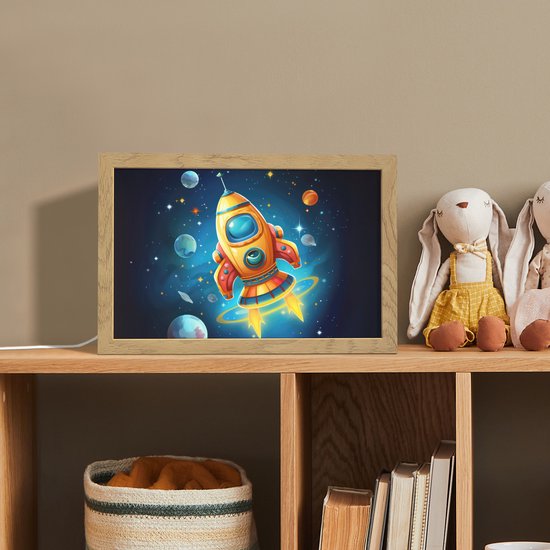 Nachtlampje 30x20 cm - Kinder lamp - Raket - Ruimte - Planeten - Kinderen - Jongen - Tafellamp kinderkamer - Slaapkamer lamp - Bedlamp kinderen - Kinderlampje stopcontact - Wandlamp babykamer - Nachtlampjes van Merkloos — afbeelding 3