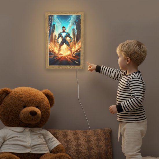 Nachtlampje 20x30 cm - Kinder lampje - Superhelden - Kinderen - Jongens - Tafellamp kinderkamer - Slaapkamer lamp - Bedlamp kinderen - Kinderlampje stopcontact - Wandlamp babykamer - Nachtlampjes van OnlyWow — afbeelding 5