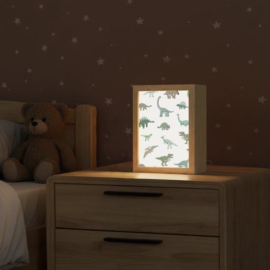Nachtlampje 15x20 cm - Kinder lampje - Dino - Groen - Jongens - Dinosaurus - Blauw - Tafellamp kinderkamer - Slaapkamer lamp - Bedlamp kinderen - Kinderlampje stopcontact - Wandlamp babykamer - Nachtlampjes van Merkloos — afbeelding 2