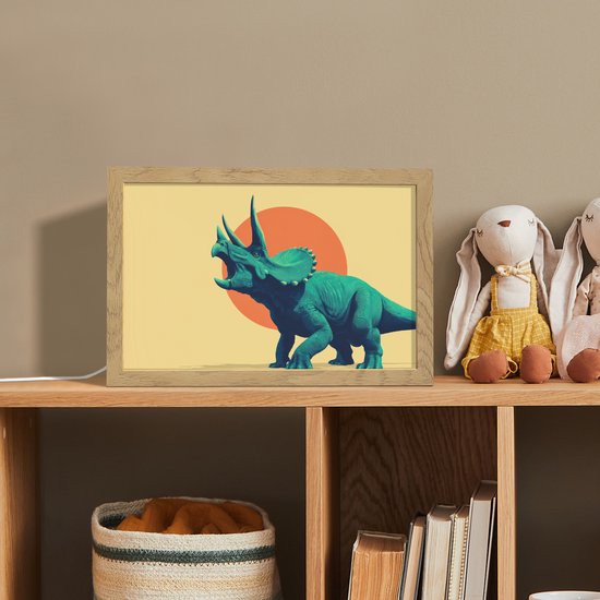 Nachtlampje 30x20 cm - Kinder lamp - Triceratops - Cirkel - Oranje - Hoorns - Tafellamp kinderkamer - Slaapkamer lamp - Bedlamp kinderen - Kinderlampje stopcontact - Wandlamp babykamer - Nachtlampjes van Merkloos — afbeelding 3