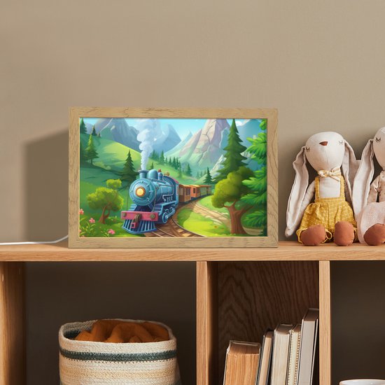 Nachtlampje 30x20 cm - Kinder lampje - Trein - Bloemen - Kinderen - Natuur - Tafellamp kinderkamer - Slaapkamer lamp - Bedlamp kinderen - Kinderlampje stopcontact - Wandlamp babykamer - Nachtlampjes van OnlyWow — afbeelding 3