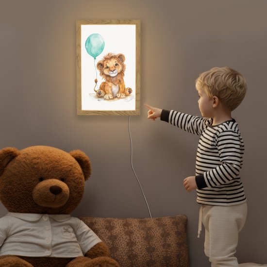 Nachtlampje 20x30 cm - Kinder lamp - Leeuw - Baby dier - Blauwe ballon - Tafellamp kinderkamer - Slaapkamer lamp - Bedlamp kinderen - Kinderlampje stopcontact - Wandlamp babykamer - Nachtlampjes van QAZQA — afbeelding 5