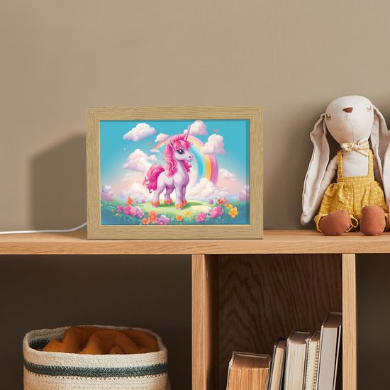 Nachtlampje 20x15 cm - Kinder lamp - Unicorn - Meisjes - Bloemen - Regenboog - Eenhoorn - Tafellamp kinderkamer - Slaapkamer lamp - Bedlamp kinderen - Kinderlampje stopcontact - Wandlamp babykamer - Nachtlampjes van Merkloos — afbeelding 3