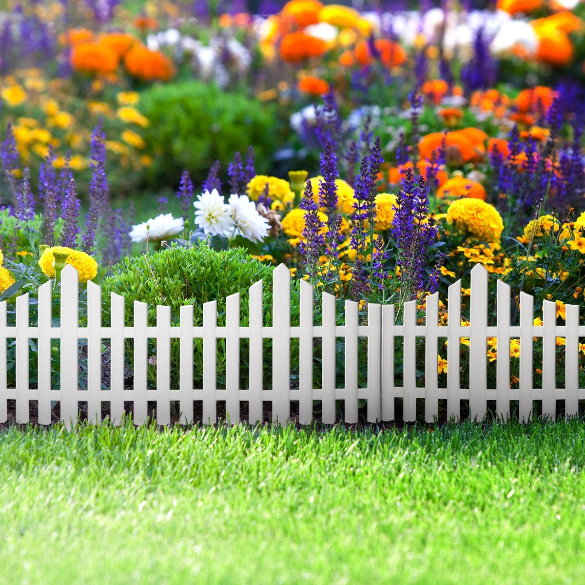 10x Tuinborder / Gazonrand / Tuinafzetting – Kunststof Sierhek – 60 x 23 cm – Wit – 10 Stuks – UV-Bestendig – Flexibel en Koppelbaar – Voor Bloembedden, Gazon en Tuinpaden [11468]