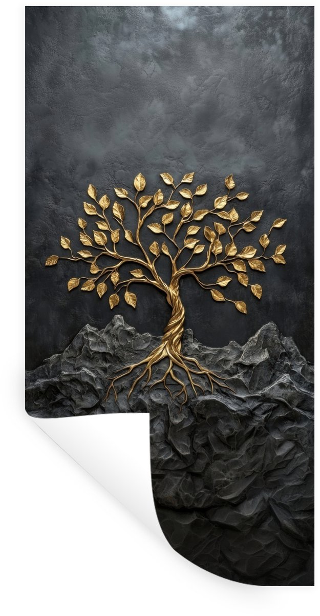 Muurstickers - Sticker Folie - Bladeren - Goud - Boom - Rots - 40x80 cm - Plakfolie - Muur