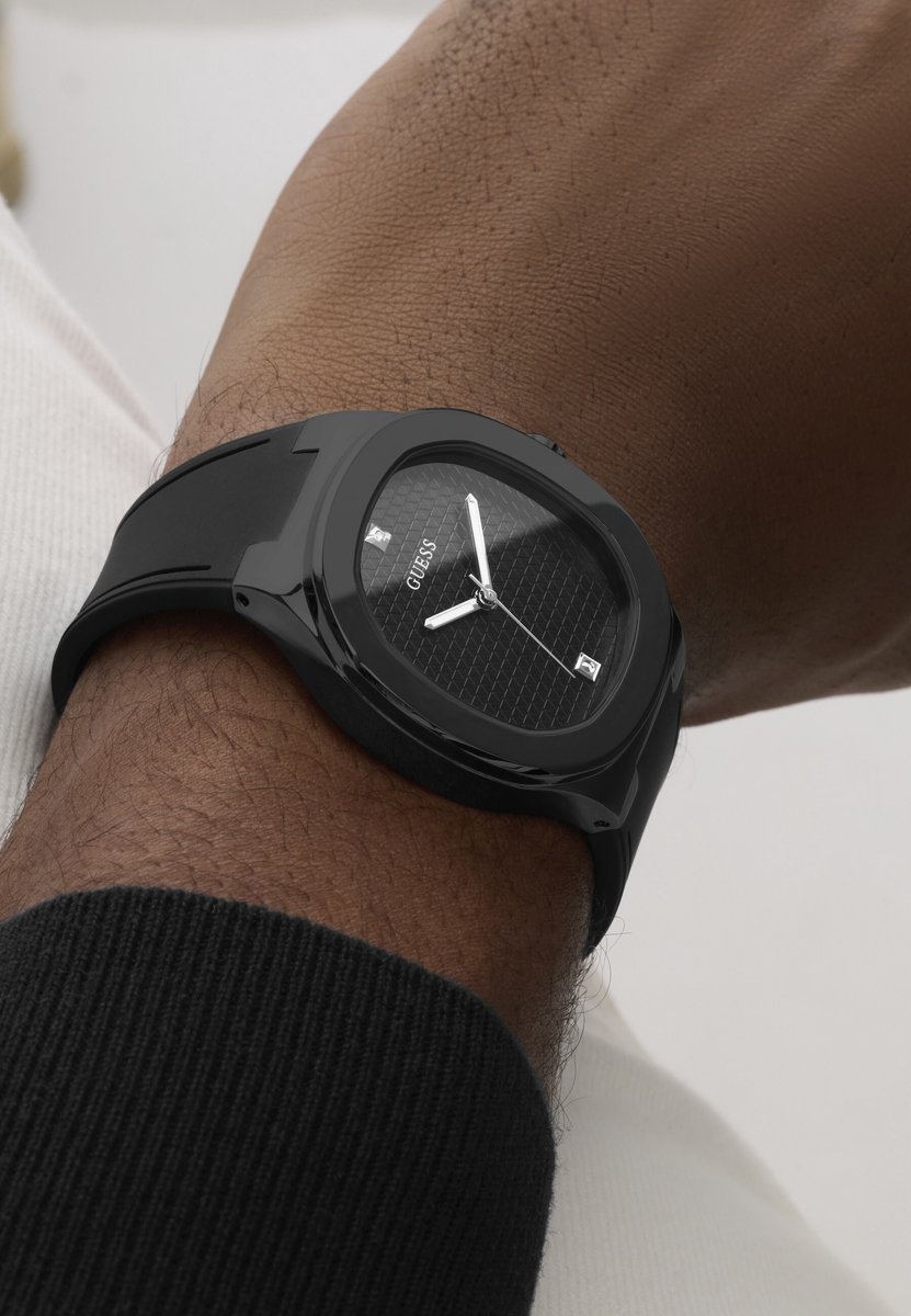 Guess Headline Quartz Analoog Horloge Zwart Kast: 100% Gerecycleerd Kunststof | Armband: 100% Siliconen 42 mm GW1005G2, GW1005G3