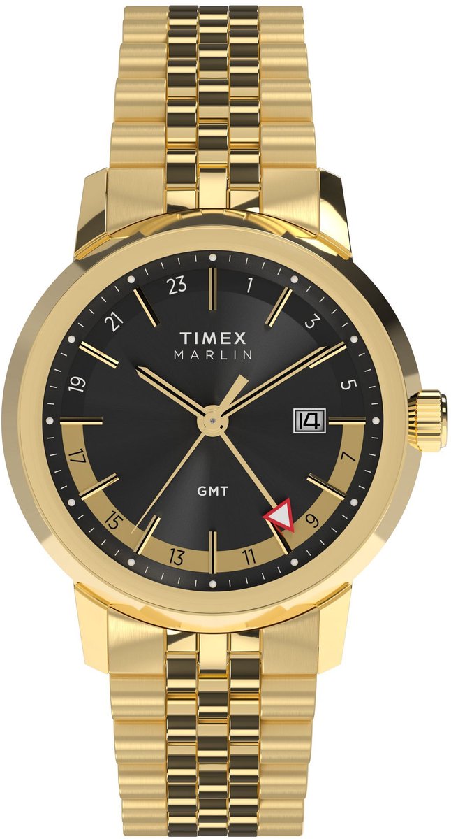 Timex Marlin® Quartz Gmt Quartz Analoog Horloge Goudkleurig Kast: 100% Roestvrij Staal | Armband 100% Roestvrij Staal 40 mm TW2Y47600AJ, TW2Y47700AJ