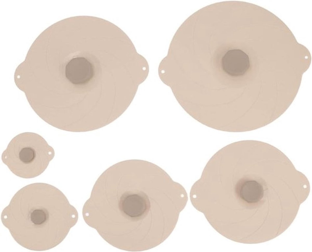 Universele Siliconen Deksels Set - Zuigdeksels 6 Stuks in Verschillende Maten - Beige