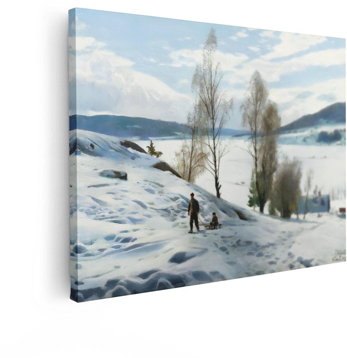 Artaza Canvas Schilderij Landschap Winter - 40x30 cm - Wanddecoratie Natuur Sleeën - Muurd