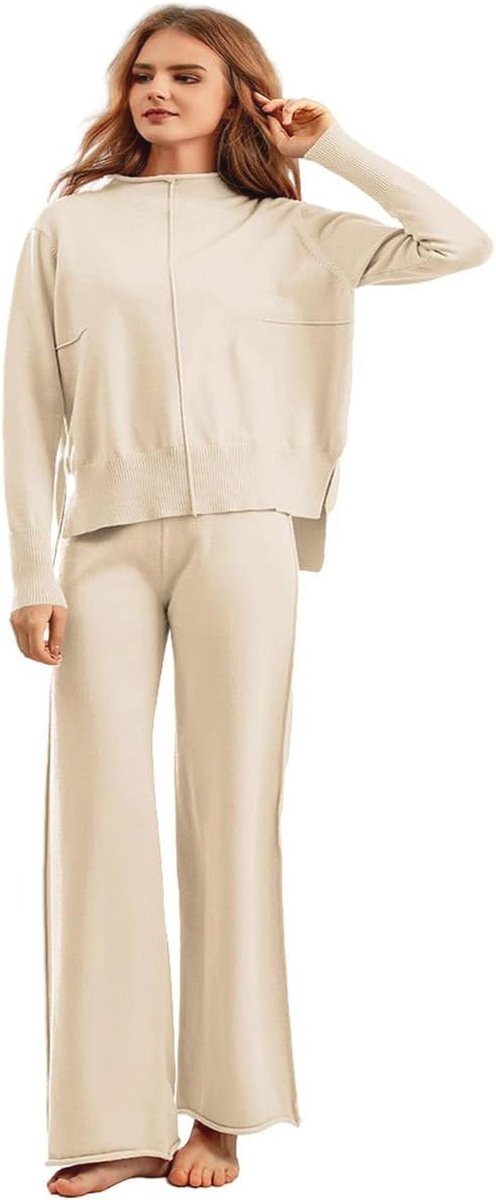 Dames 2-delige gebreide outfit met wijde pijpen en trui - Loungewear set