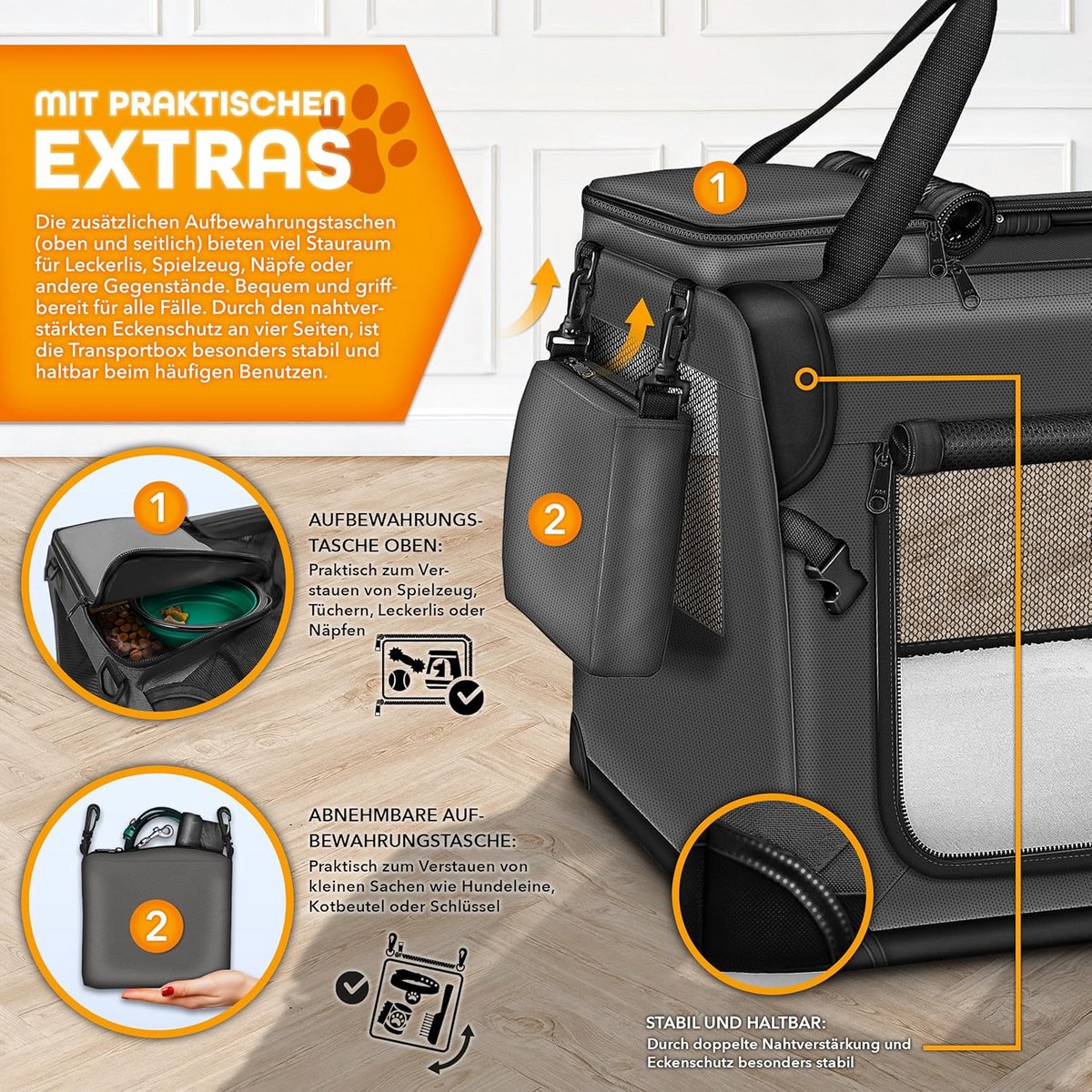 Opvouwbare hondenbox met likmat en spatel - Transportbox voor honden en katten - XXL 92 x 63 x 63 cm