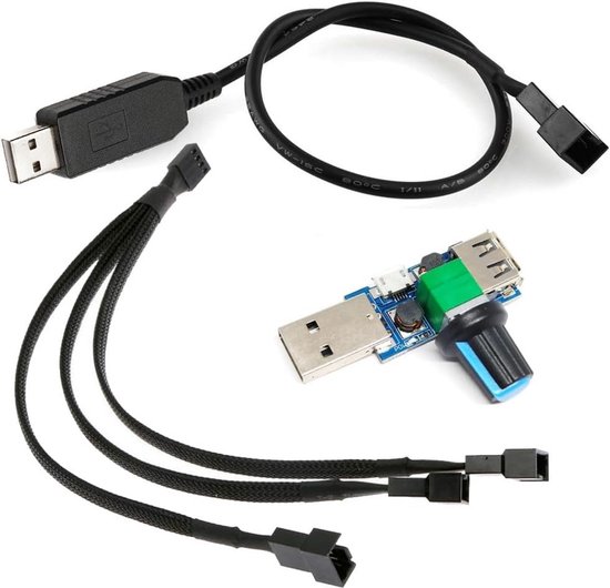 3-pins & 4-pins PC Ventilator Kabel met Spanningsregelaar en PWM Splitter - 12V USB naar Ventilator Aansluiting