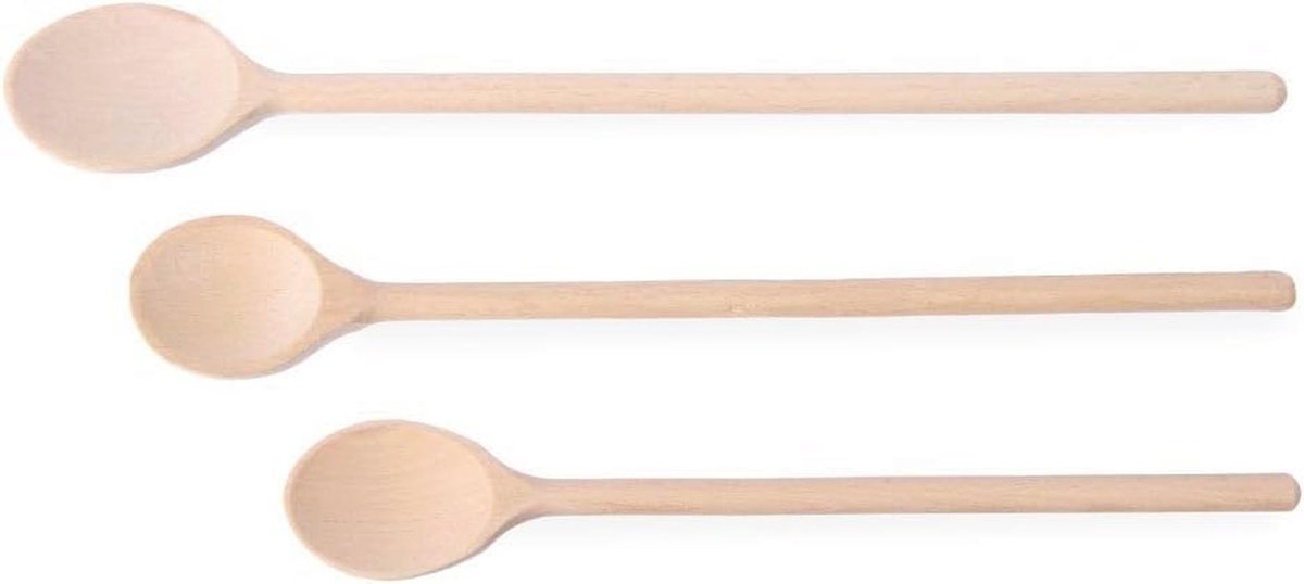 Houten Lepels Set van 3 - Verwarmingsbestendig en Lang Handvat voor Koken