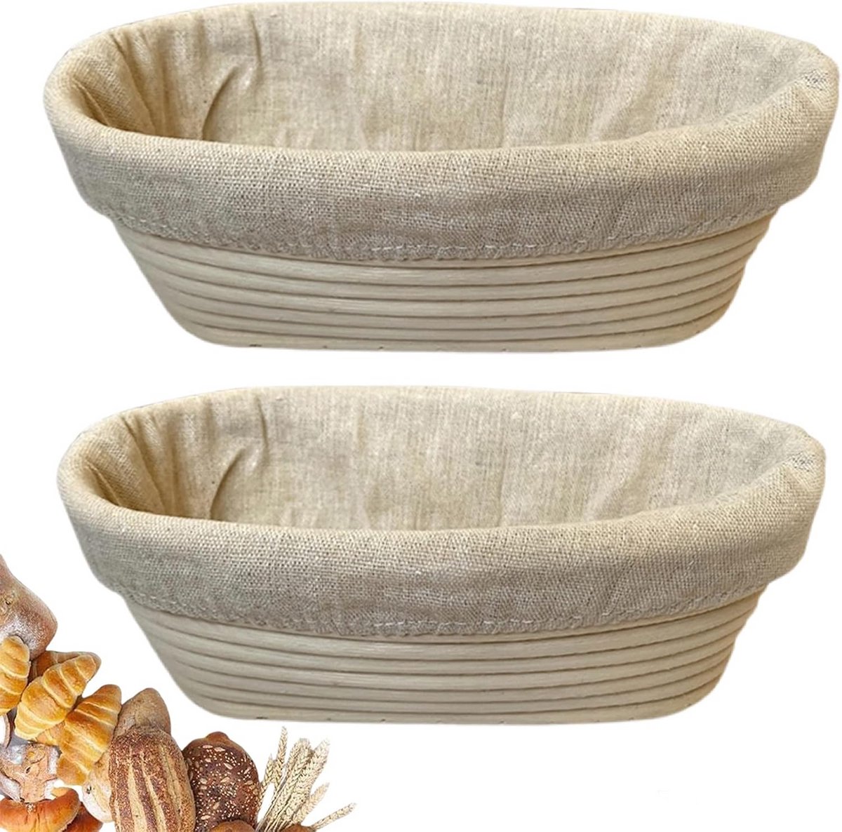 Oval Proofing Basket Set voor Brood Bakken - 2 Stuks - Perfect voor Ambachtelijk Brood