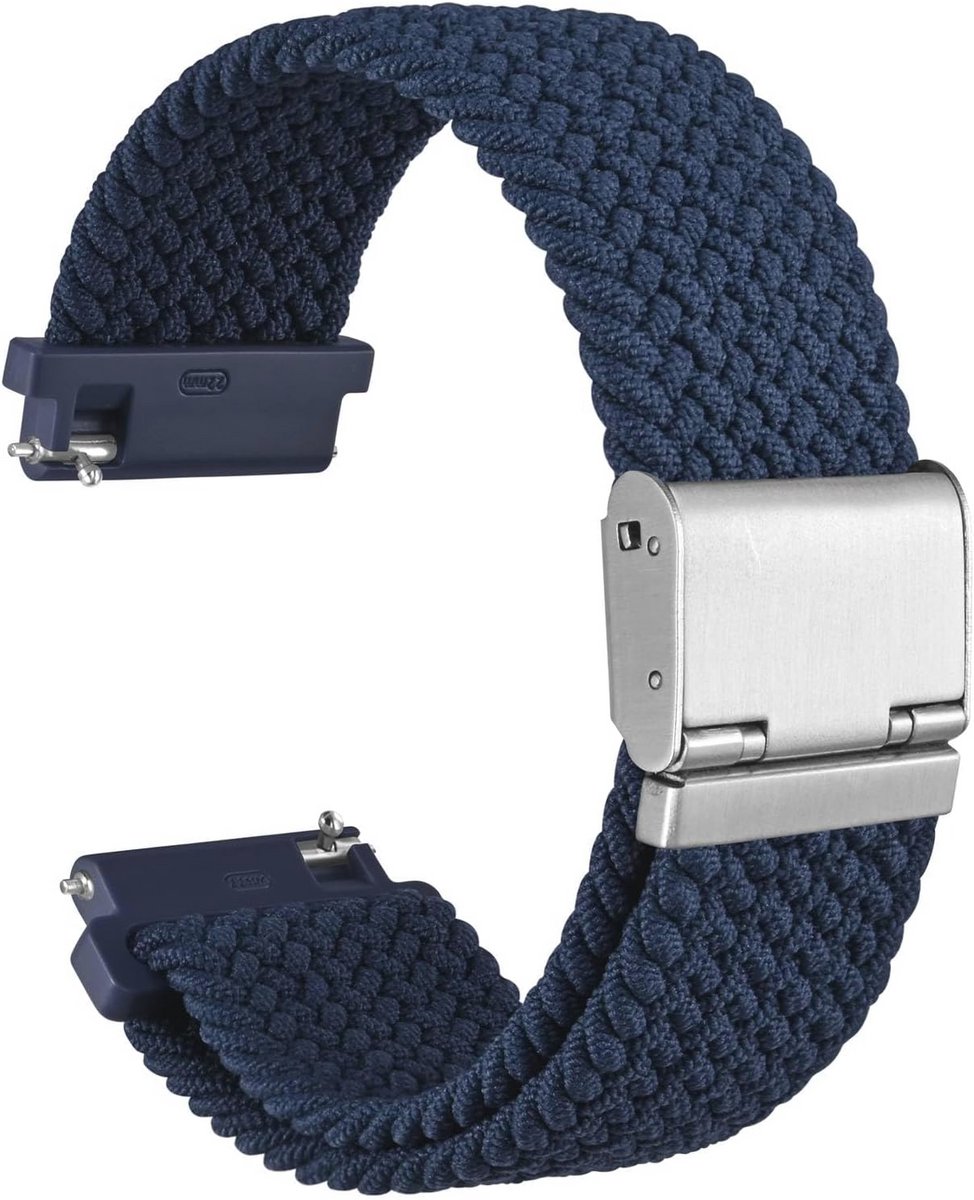 Verstelbare Geweven Nylon Horlogeband 21mm voor Heren en Dames, Snelsluiting, Zilveren Gesp (Blauw)