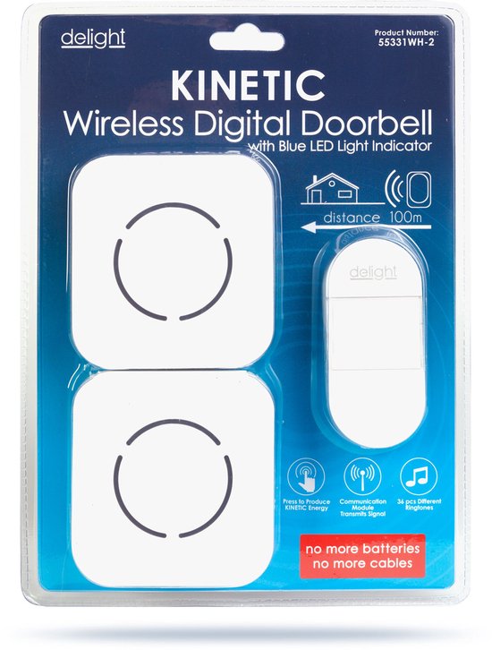 Draadloze Deurbel Zonder Batterijen – Kinetisch – 2 Ontvangers – 36 Melodieën – LED Indicator – Wit - 1 Stuks [55331WH-2] — afbeelding 3