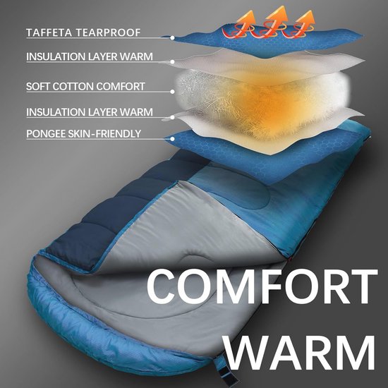 XL slaapzak 10 ℃ voor volwassenen - machinewasbaar en ideaal voor 3-4 seizoenen - perfect voor camping en wandelen van Merkloos — afbeelding 4