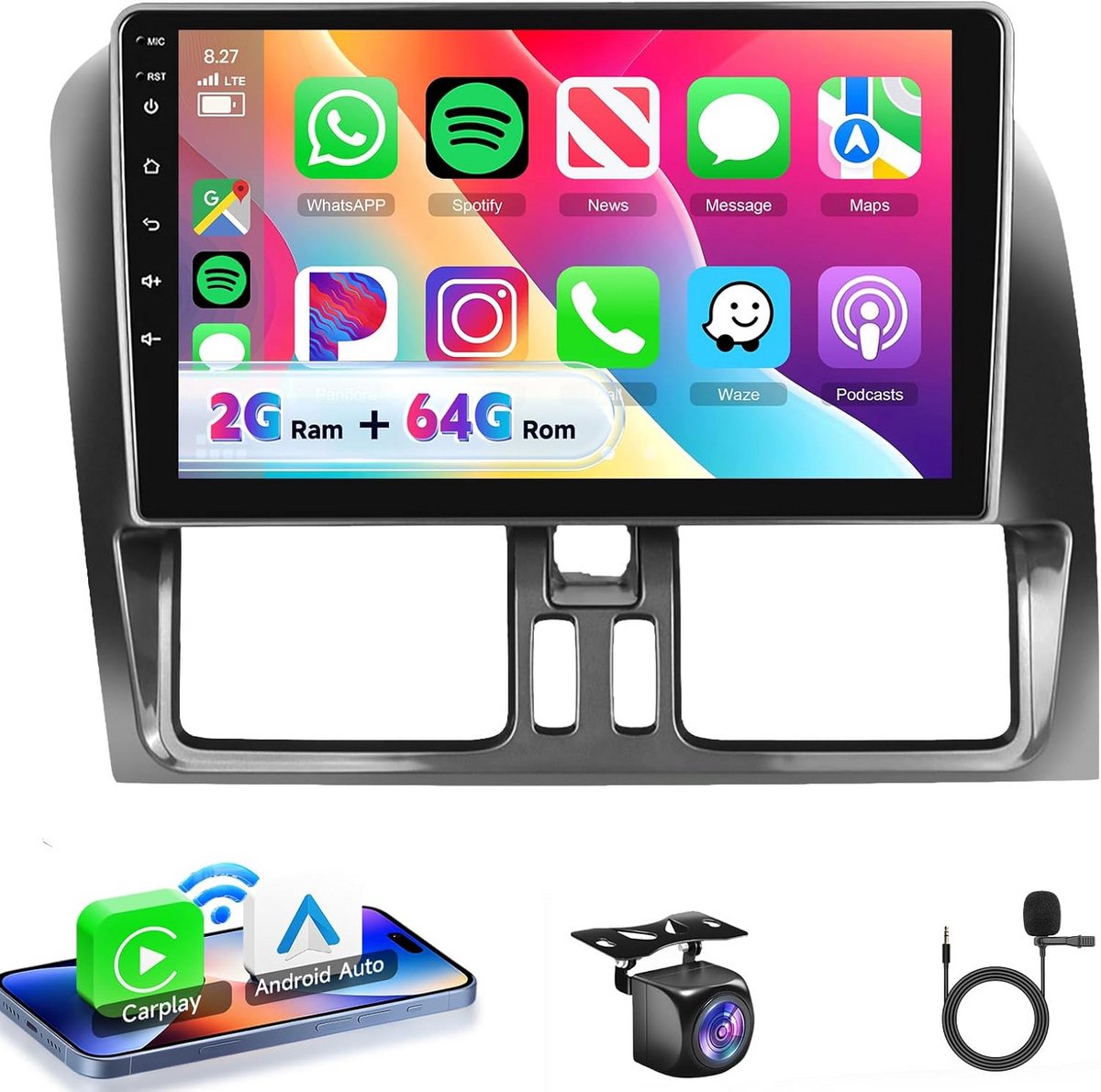 Autoradio 9 Inch HD met Draadloze Carplay en Android Auto voor Volvo XC60 (2008-2013)