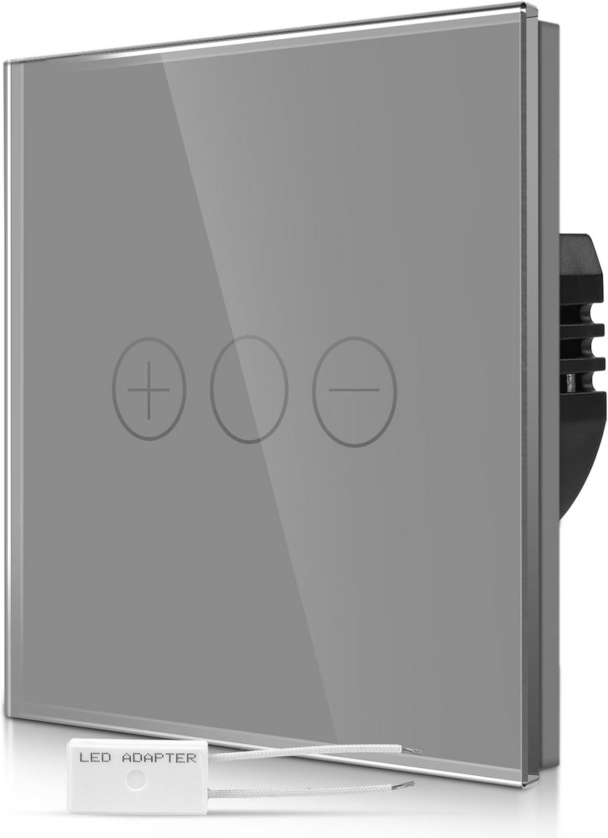 Touch Dimmer Inbouw Schakelaar Grijs met Glazen Paneel en Status LED - Enkelpolig