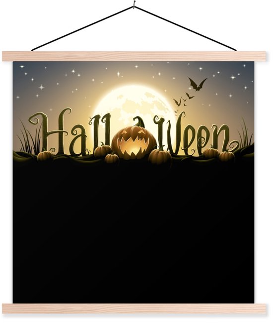 lettres d'Halloween illuminées par la pleine lune dans une illustration affiche scolaire lattes plates vierges 120x120 cm - Tirage photo sur affiche textielposter (décoration murale salon / chambre)