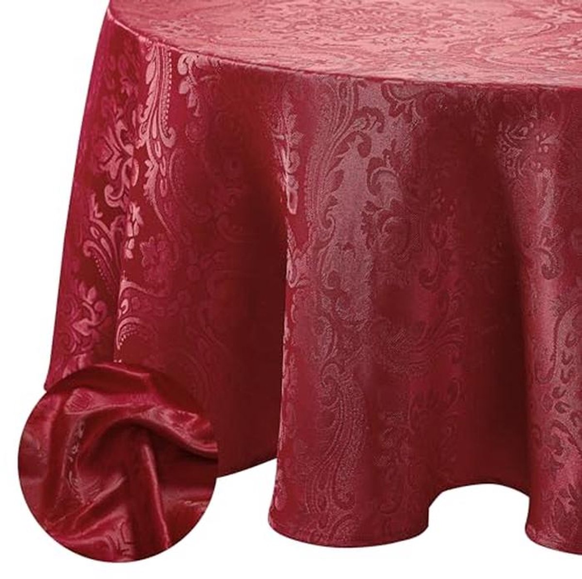 Elrene Damast tafelkleed, polyester, rood, 228,6 cm (rond)