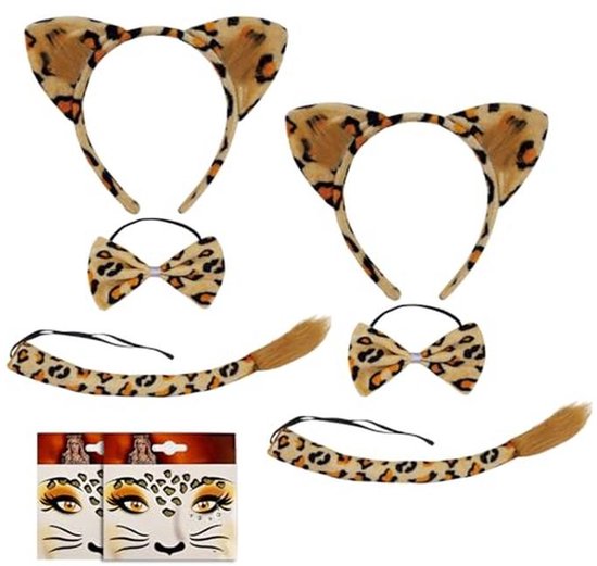Luipaard Oren Hoofdband Set met Staart en Vlinderdas voor Carnaval en Cosplay