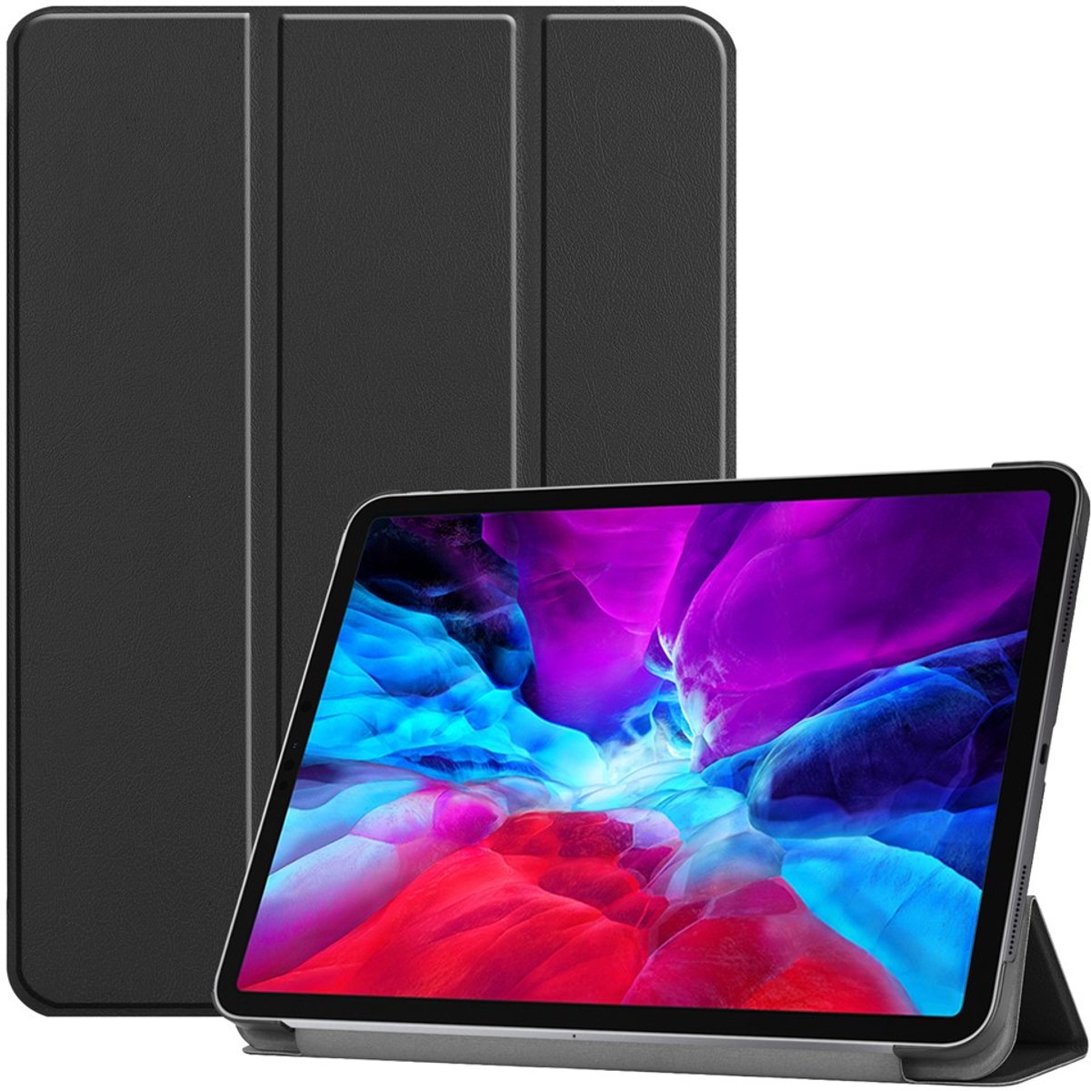 Tri-fold Hoes voor iPad Air 13 inch (2024/2026) & iPad Pro 12.9 (2018-2022) - Book Case met Stand - Auto Sleep/Wake - Zwart