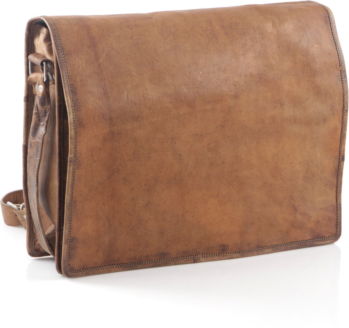 Laptoptas Crossbody Leren Tas - Handgemaakte Messengertas Almeria 17 inch – A4 Formaat - Echt Leer – 39x32x11 cm – Verstelbare Riem – Unisex – Echt Leer Cognac Bruin Model 106