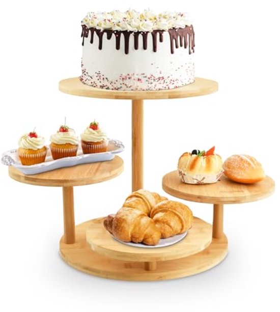 Plus - Houten Etagère met 3 Zwarte Etages - Hoogte 38 cm