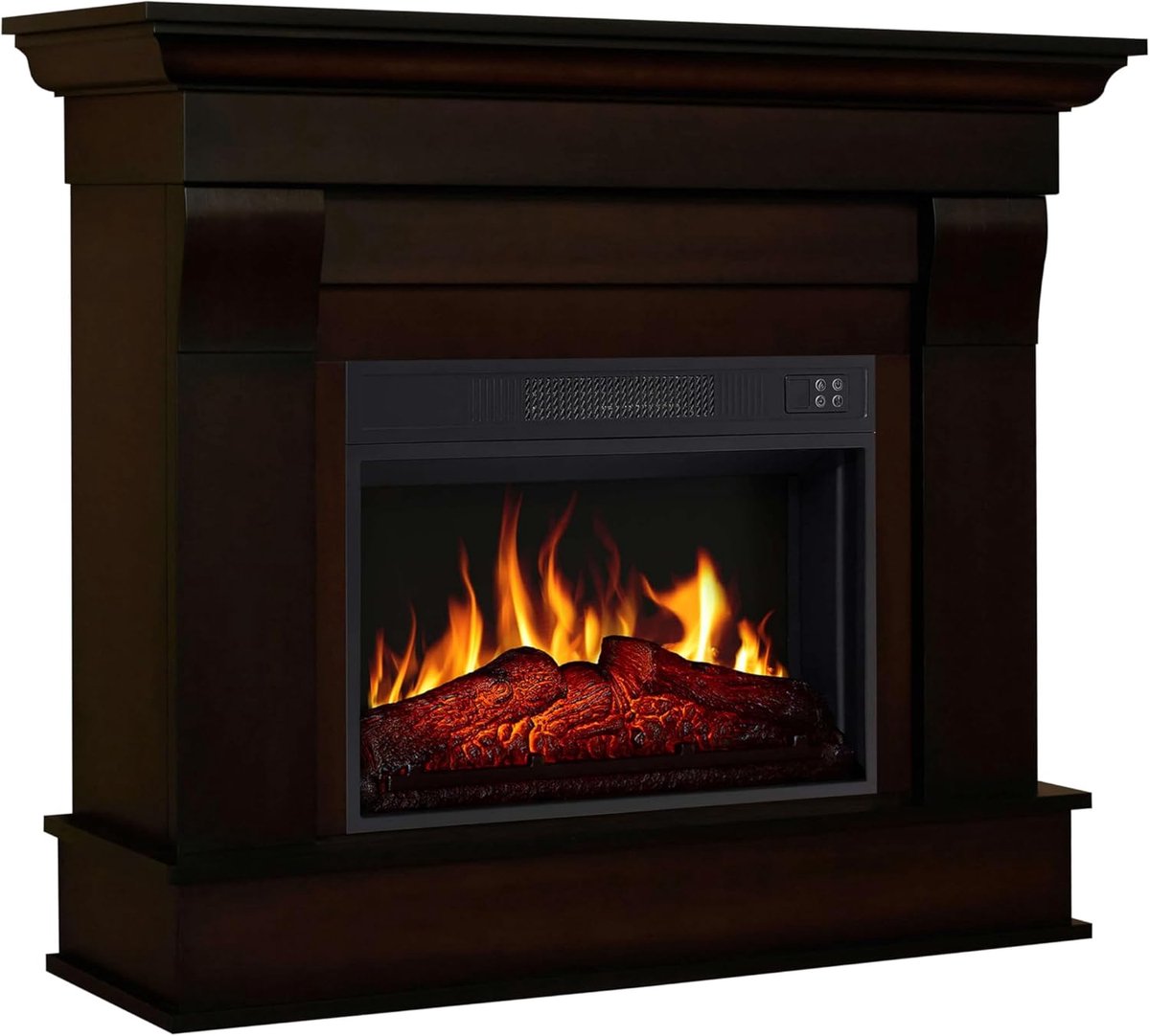 Elektrische open haard Novihome Albion Luxe AF23S – 1800W sfeerhaard met realistisch 3D vlameffect, LED verlichting, afstandsbediening, timer & thermostaat – Vrijstaande elektrische kachel in mahonie houtlook – Modern design