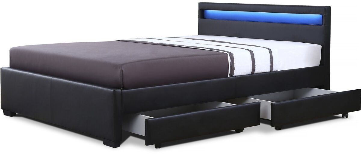 Bed met 4 lades LED "Nico" - 160 × 200 cm - Zwart