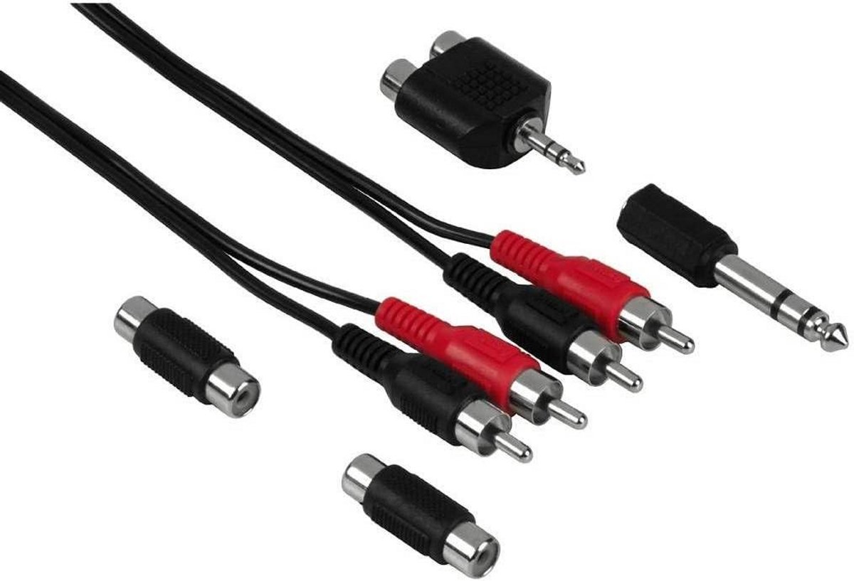 Complete RCA en Jack Audio Kabel Set met Adapters - 2,5 Meter Kabel Inclusief Cinch en 3.5mm/6.3mm Koppelingen