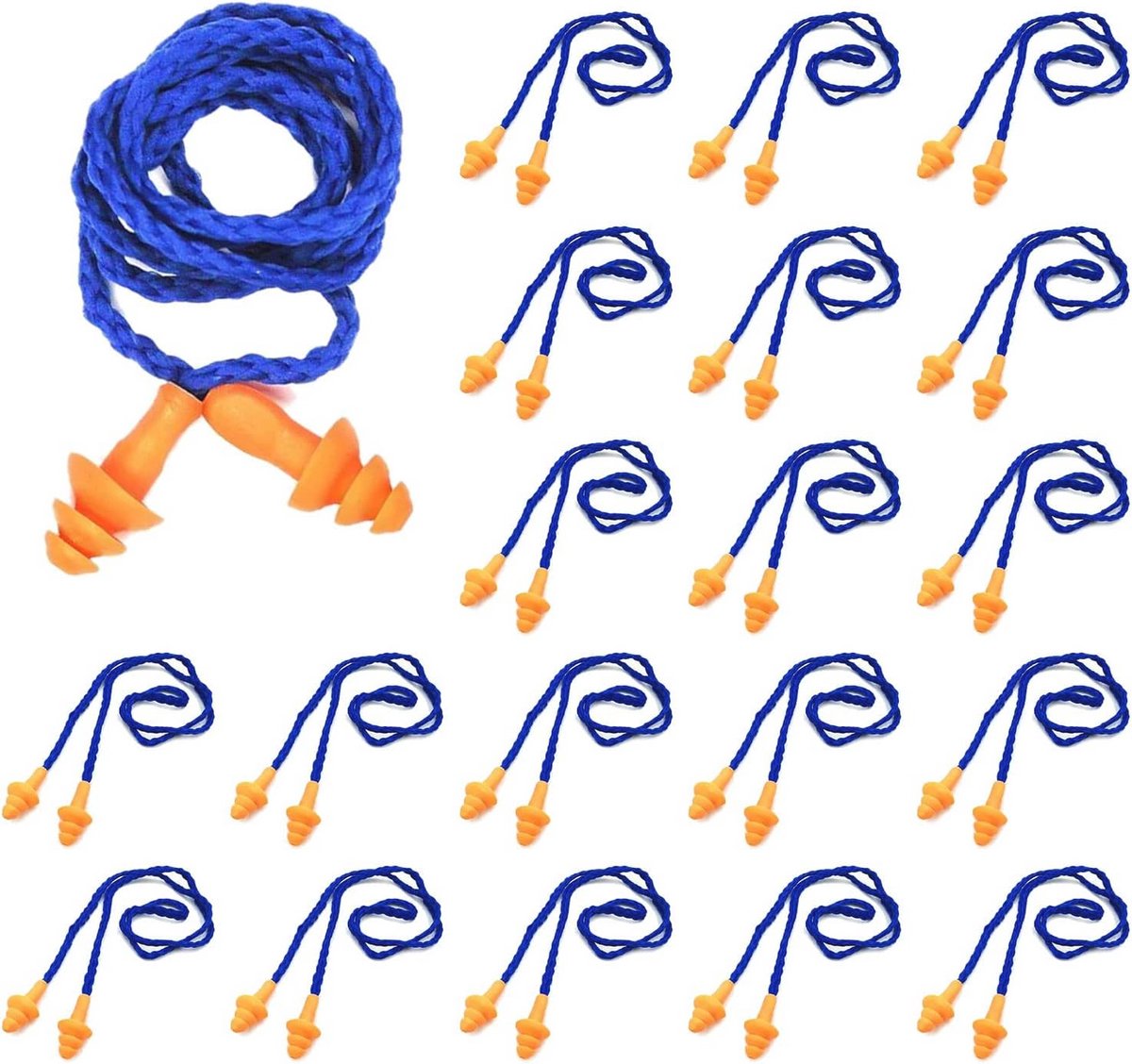 20 Paar Herbruikbare Oordopjes met Snoer - Slaapruisonderdrukking en Gehoorbescherming - Oranje