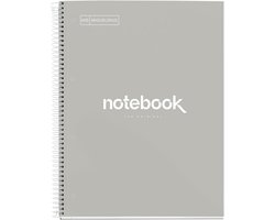 Miquelrius Notitieboek A4, notitieboek Emotions, 80 vellen met 90 g/m², geruit, 5 mm geruit, 1 kleurstrip, microgeperforeerde spiraal, geruit, extra stevige omslag, 4 gaten, grijs
