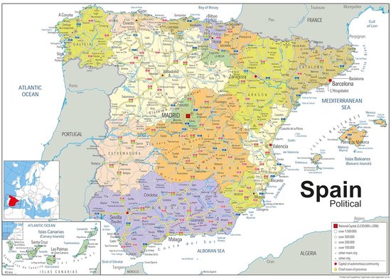 politieke-landkaart-van-spanje-groot-formaat-a1-gelamineerd-bol