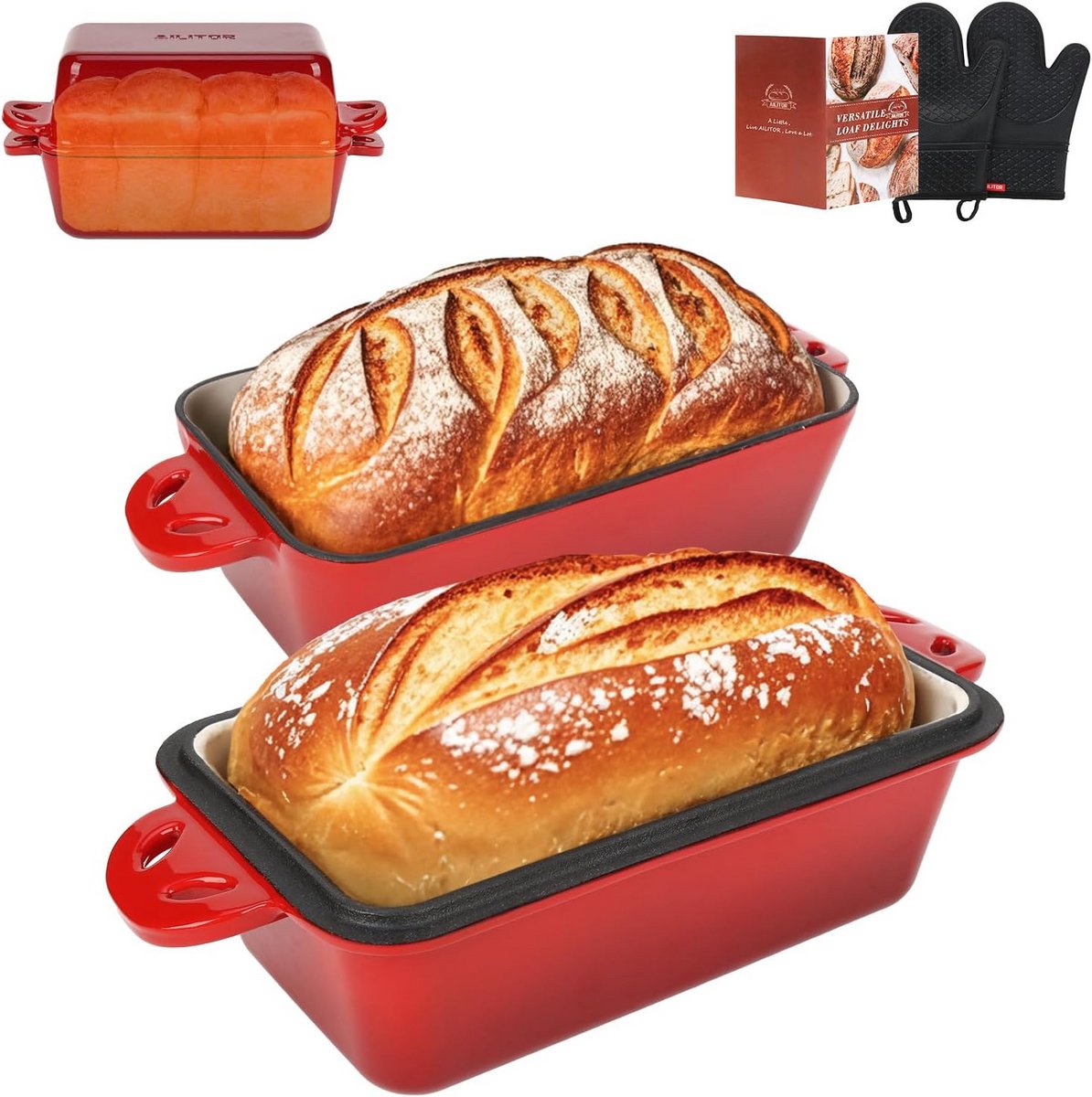 Gietijzeren Broodpan 9x5 Inch met Deksel - 2-in-1 Bakvorm voor Zuurdesem en Brood