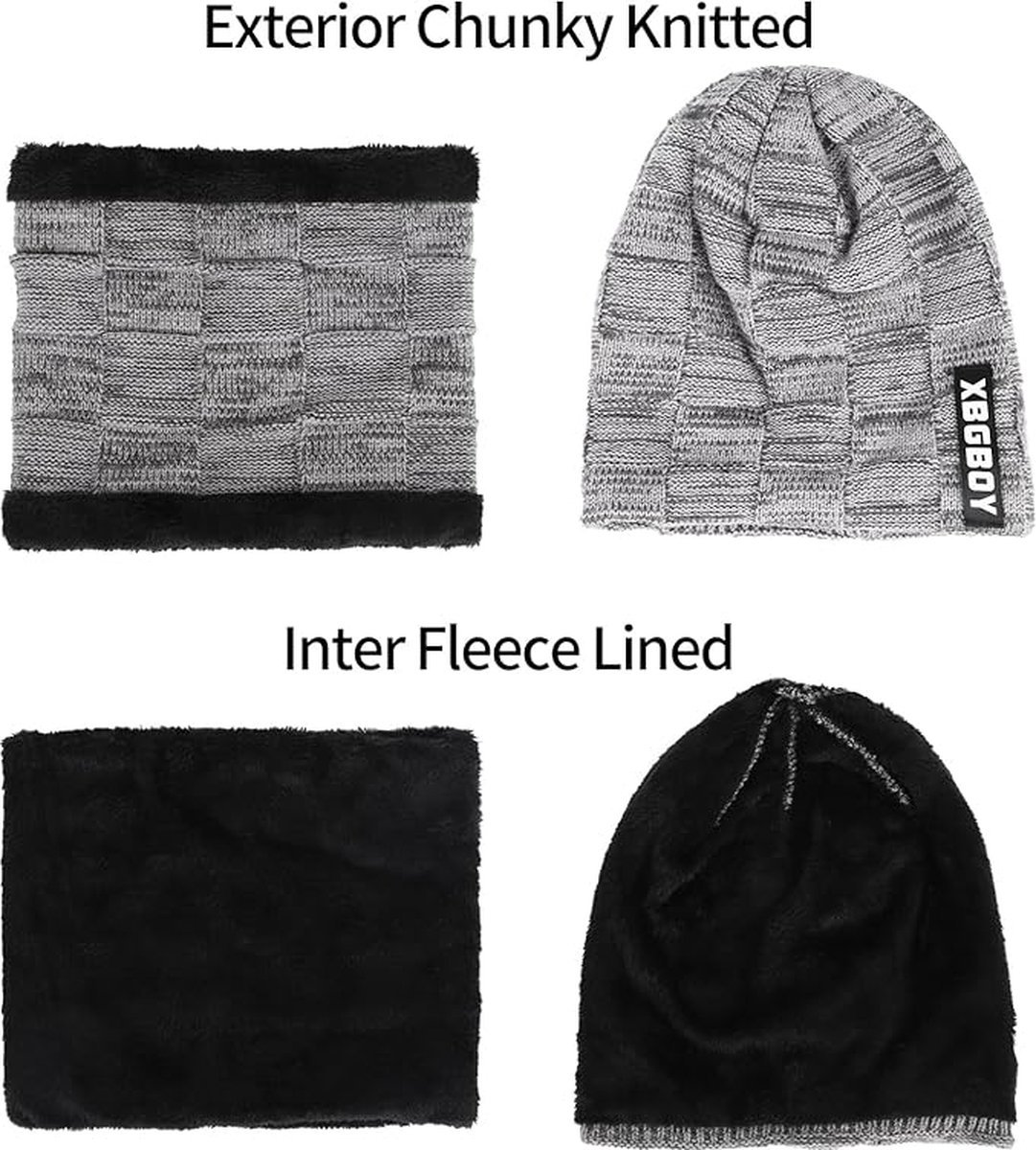 Winter heren muts met sjaalset Warme gebreide mutsen Mutsen Gebreide wintermuts sjaalset Fleece voering voor heren Dames — cadeau in Mode & Accessoires - foto 6