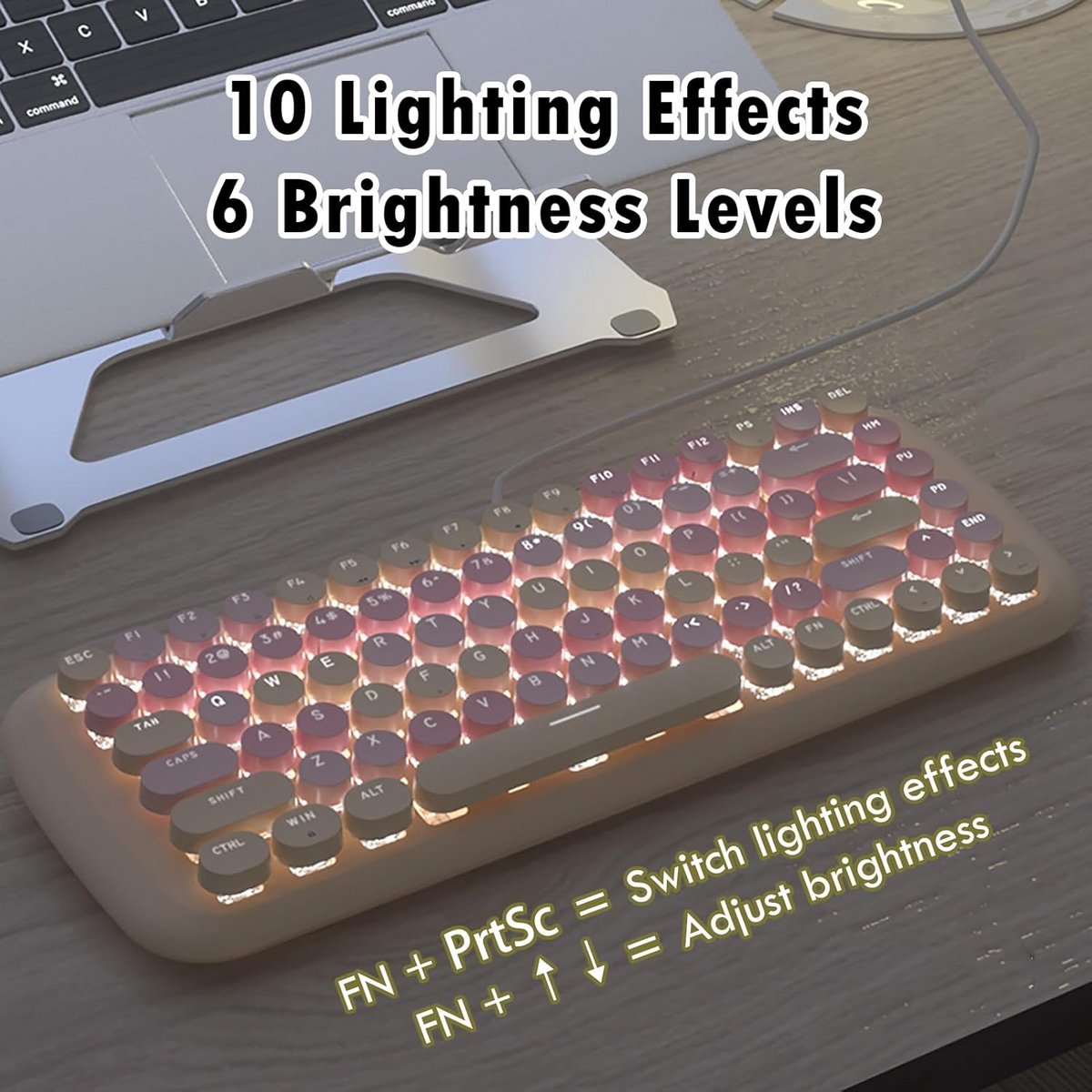 Mechanisch Toetsenbord Compact 84 Toetsen Rond Roze RGB Verlicht voor Kinderen Meisjes thumbnail 4