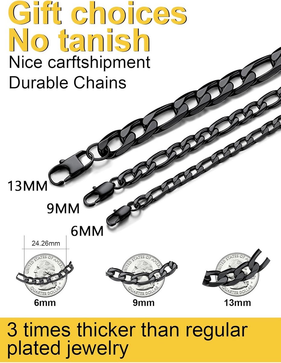 Brede Figaro Schakelarmband in RVS, Verguld, Zilver of Zwart