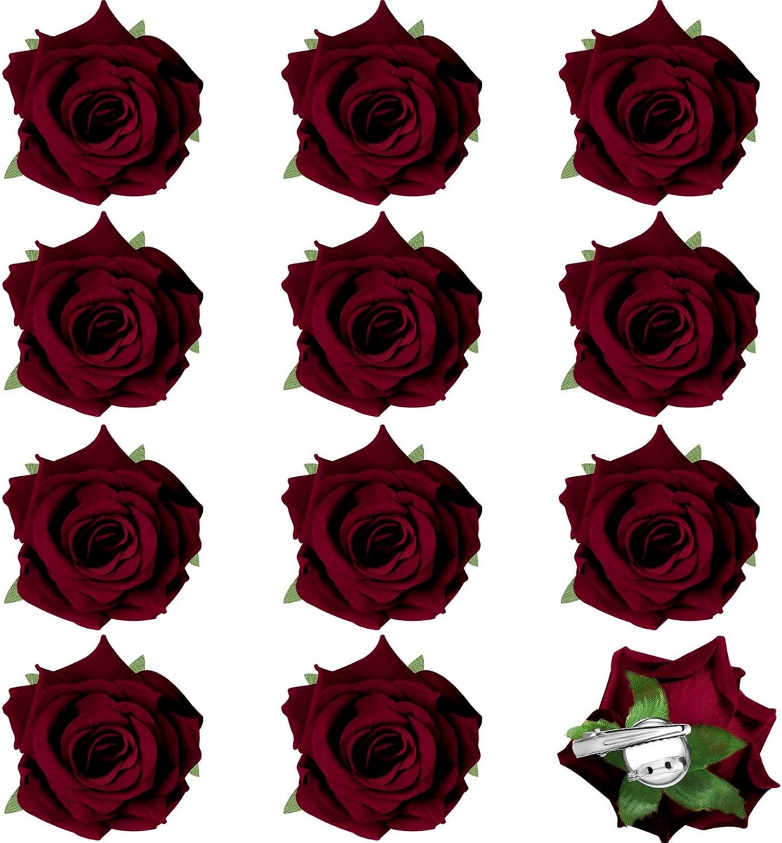 12 Stuks Wijnrode Rozen Haarspeldjes en Broches - Feestelijke Haaraccessoires voor Dames