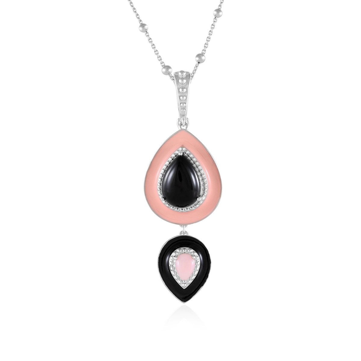 Cavill - Zilveren Halsketting - 925 Sterling Zilver - Zwarte Onyx 4,32 ct & Roze Opaal 0,54 ct - Peervormige Cabochon - Elegantie Sieraad Dames