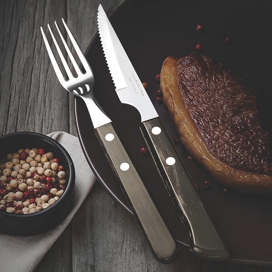 Steak- en Pizzames Bestekset 8 Delig - Bruin Handvat — afbeelding 3