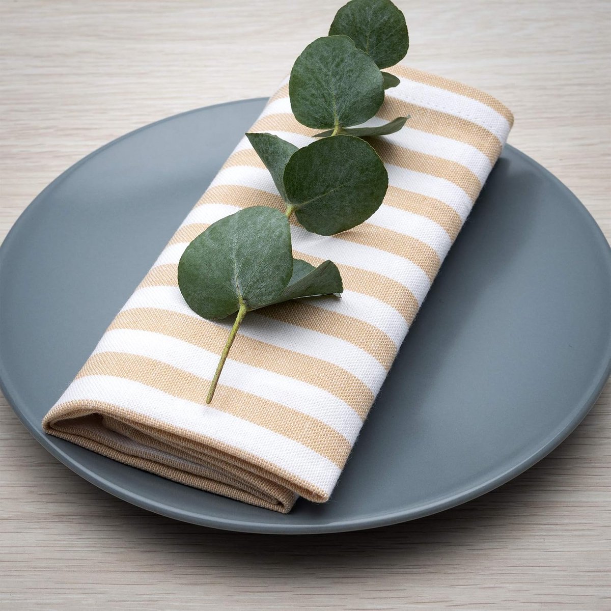 Set van 4 Stoffen Servetten Katoen Beige Wit Gestreept 45x45 cm