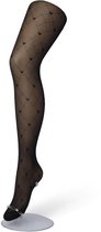 Bonnie Doon Womens Hartjes Tights 30 Denier Zwart size L/XL - Hartjes and Checks - Chique Tights - Heart pattern - Wide Rim - Comfort - Checkered Print - Little Hearts Tights - Festive - Black - BP201905.1