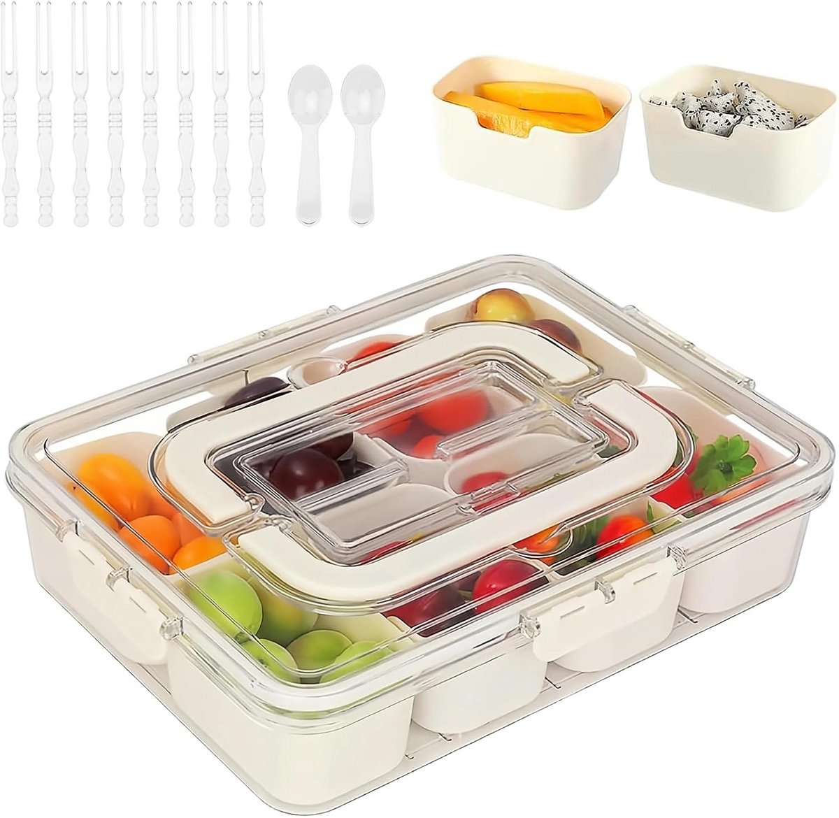Draagbare Lunchbox met 8 Vakken en Deksel voor Snacks en Fruit