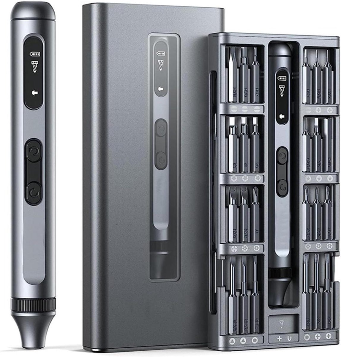 Elektrische schroevendraaier - Precisie gereedschap - Draagbaar - 50-delige set - Magnetische punten - LED-verlichting - USB-oplaadbaar - Laptop reparatie - Horloge reparatie - Zwart model.