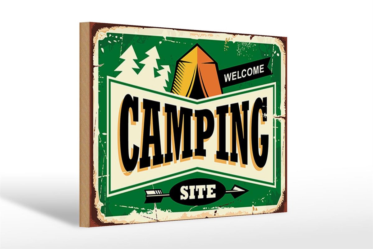 Holzschild Retro 30x20cm Camping welcome