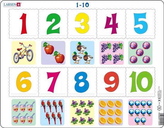 Larsen Getallen 1–10 – Puzzel – Leren rekenen – Getallen – Educatieve legpuzzel voor kinderen – 10 stukjes – Gemaakt in Noorwegen – Extra dikke 2,5 mm stukjes – Tray met vaste rand