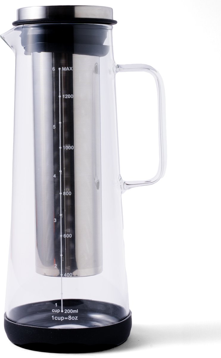 VIVORA Waterkan – 1.4L Borosilicaatglas – Waterkaraf met Deksel & Infuser – Non-Slip Voet – Past in Koelkastdeur
