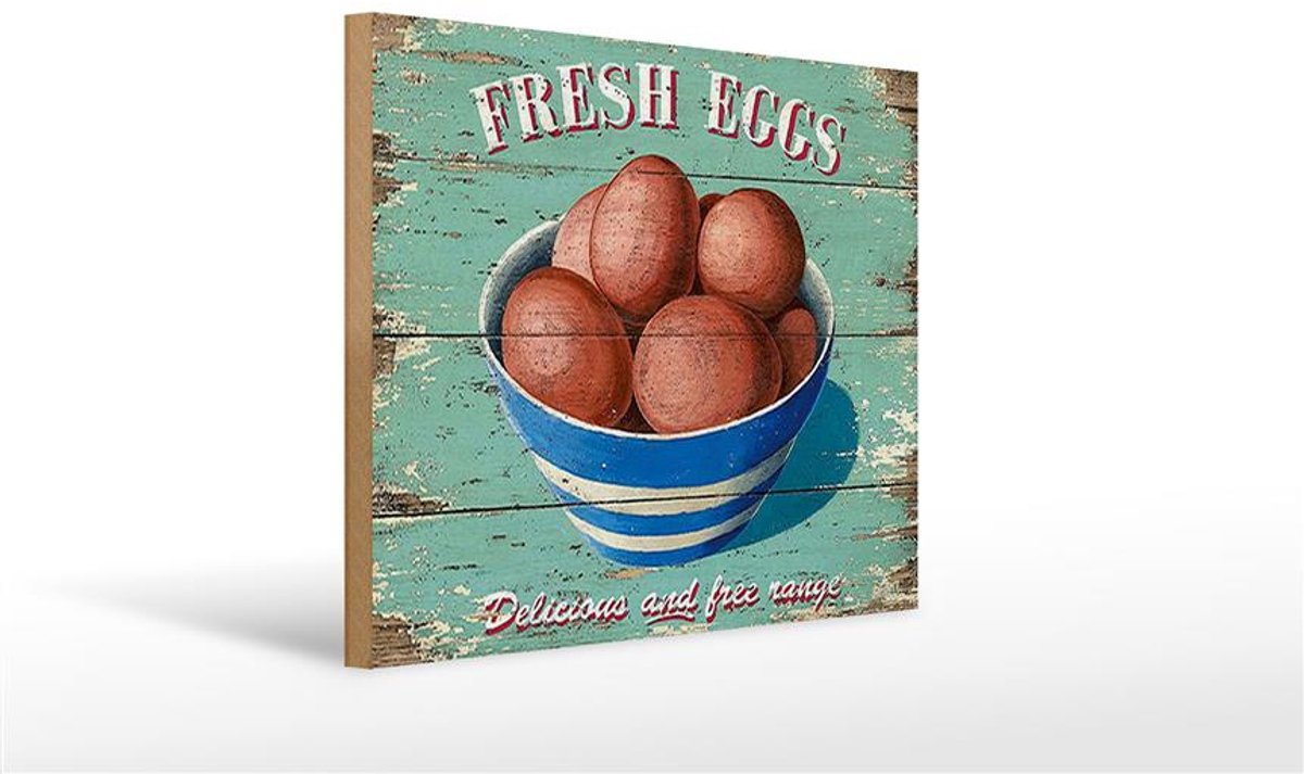 Holzschild Retro 40x30cm fresh eggs Frische Eier